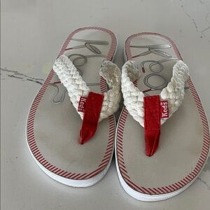 Keds Red and White Braided Flip Flops